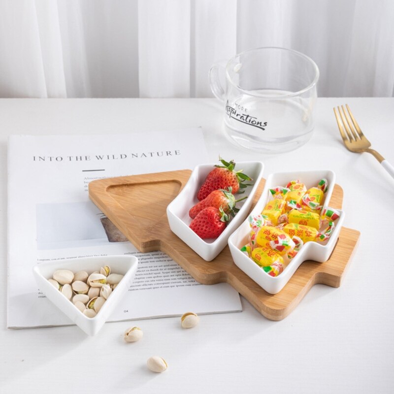 Keramische Bamboe Hout Kerstboom Partitie Plaat Snack Schotel Fruitschaal Schotel