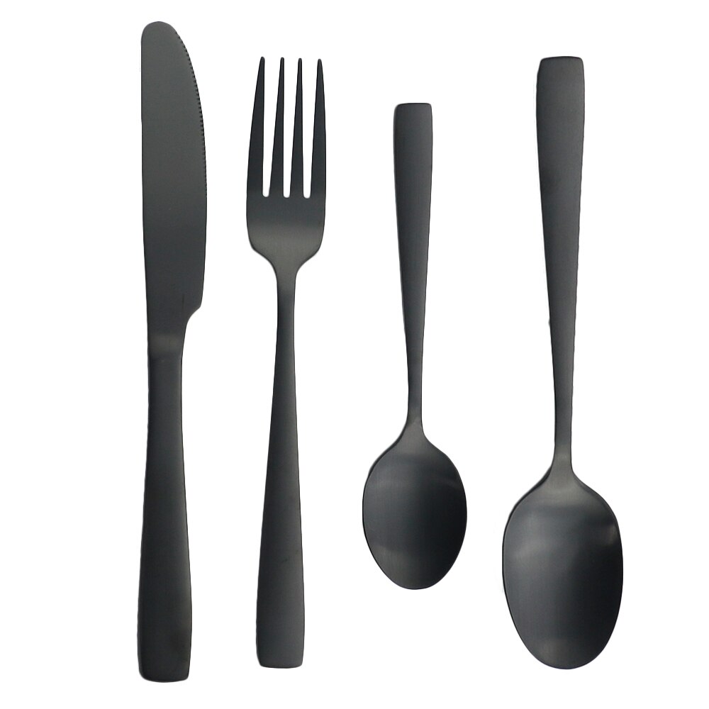 Service de couverts noir mat, couteau fourchette cuillère service de couverts service de table à Dessert service de vaisselle en acier inoxydable service de vaisselle de cuisine: 4Pcs Black