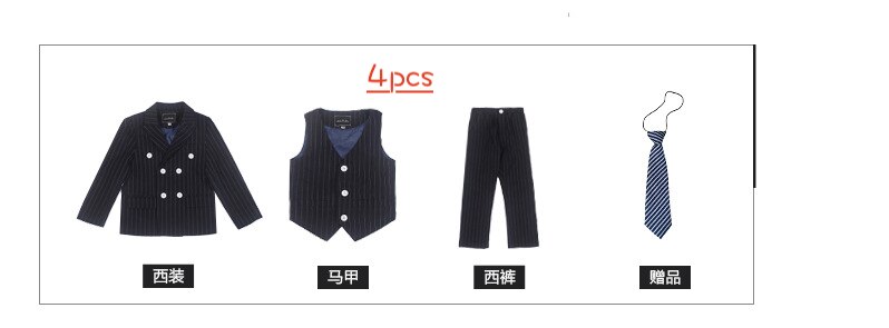 Barn gutter stripete marineblå dresser til bryllup gutter skoledress formell dress barn gutt kjekk dress blazer: Marineblå 4 stk / 2t