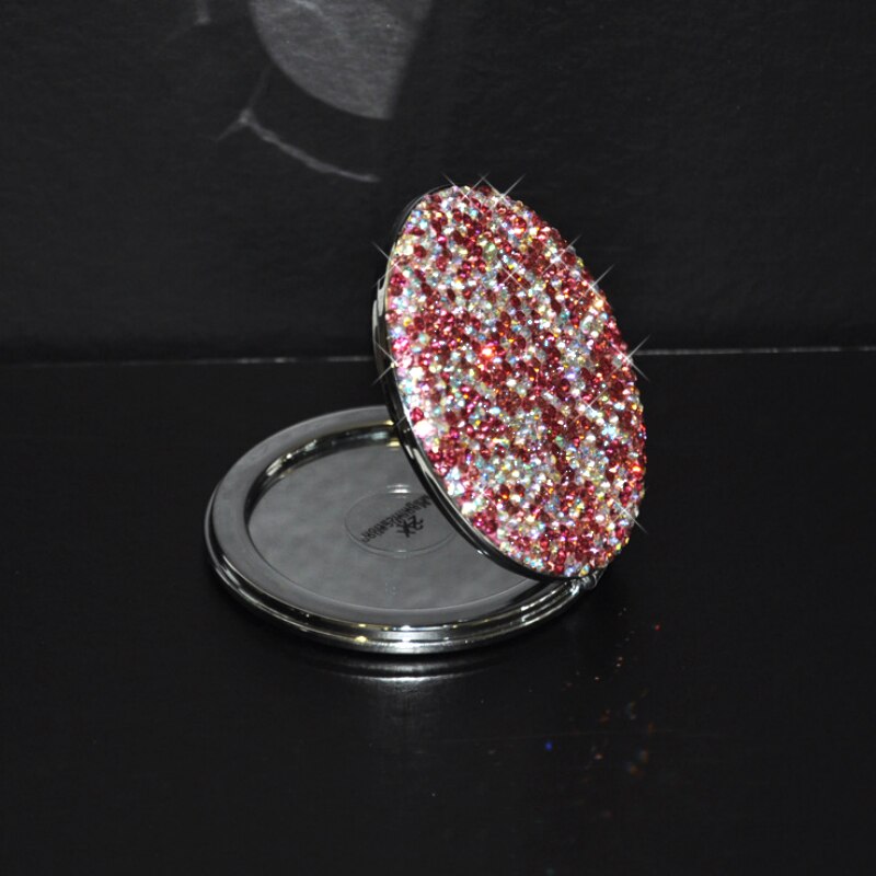 Strass incrustés créatifs petit rabat de miroir de vanité rond pliant Mini miroir de poche de Kawaii miroirs de maquillage