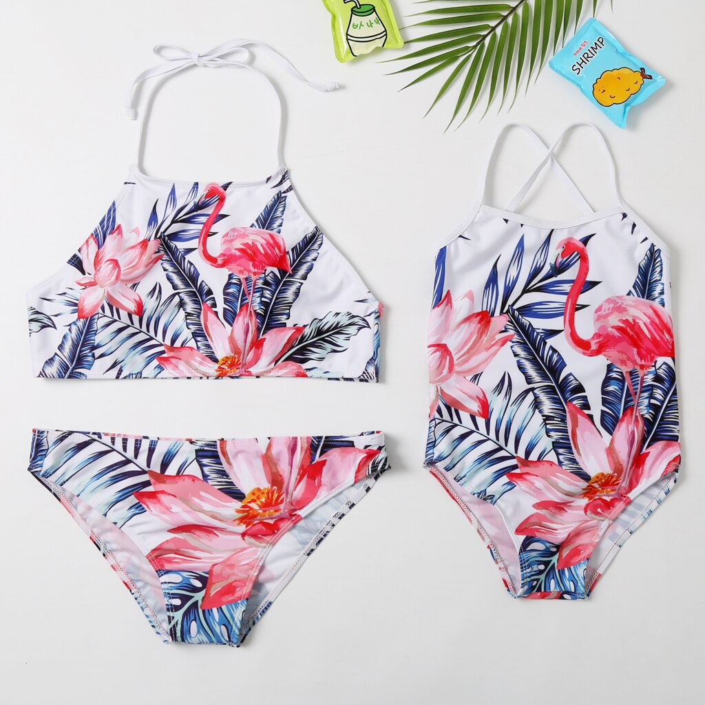 Strandkläder mamma och jag bikini flamingo baddräkt grimma tjej och kvinnor bikini set familjematch badkläder: Xl (flicka)