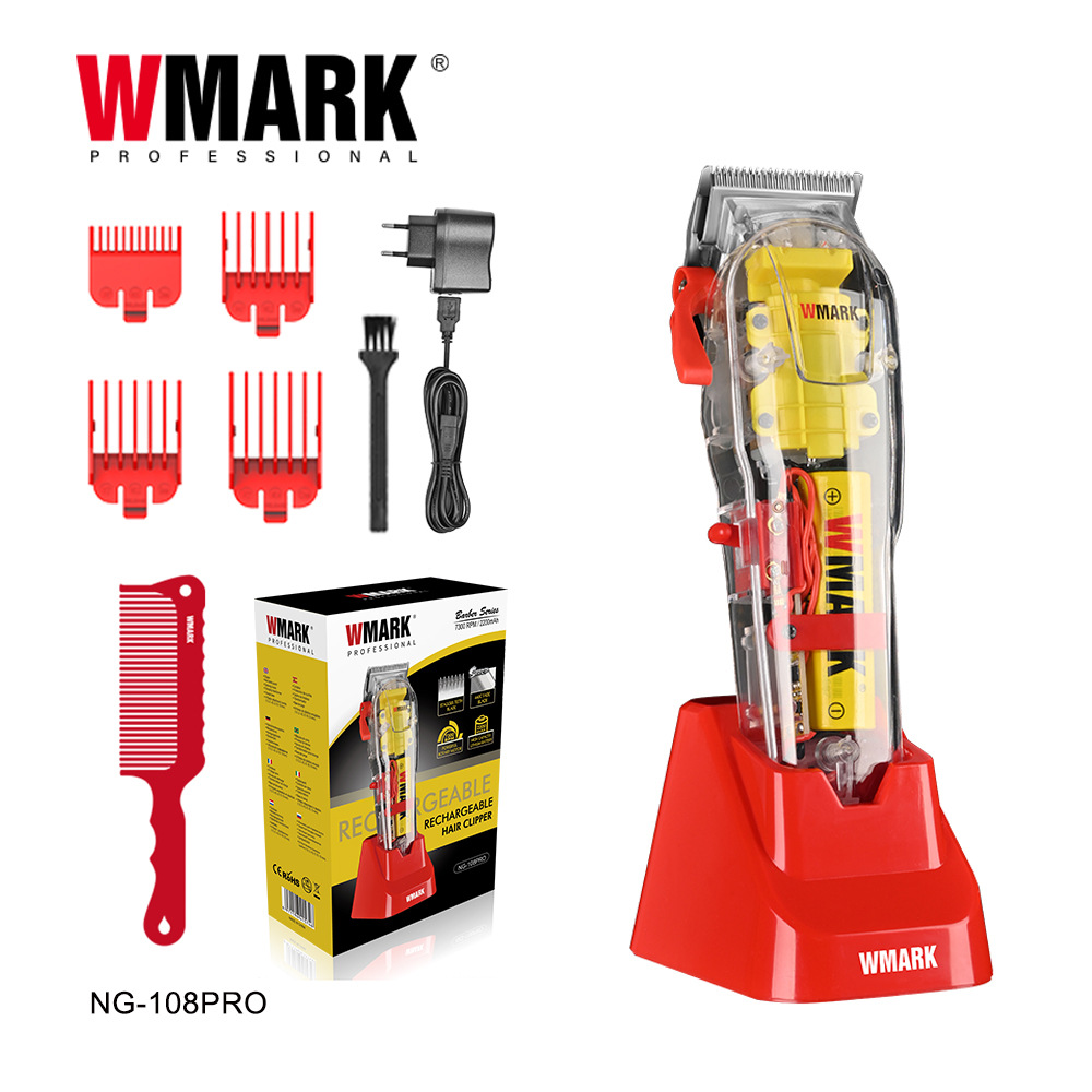 Novo wmark máquina de cortar cabelo transparente cabeça óleo elétrica push shear NG-108PRO aparador cabelo com suporte 7300rpm: Default Title