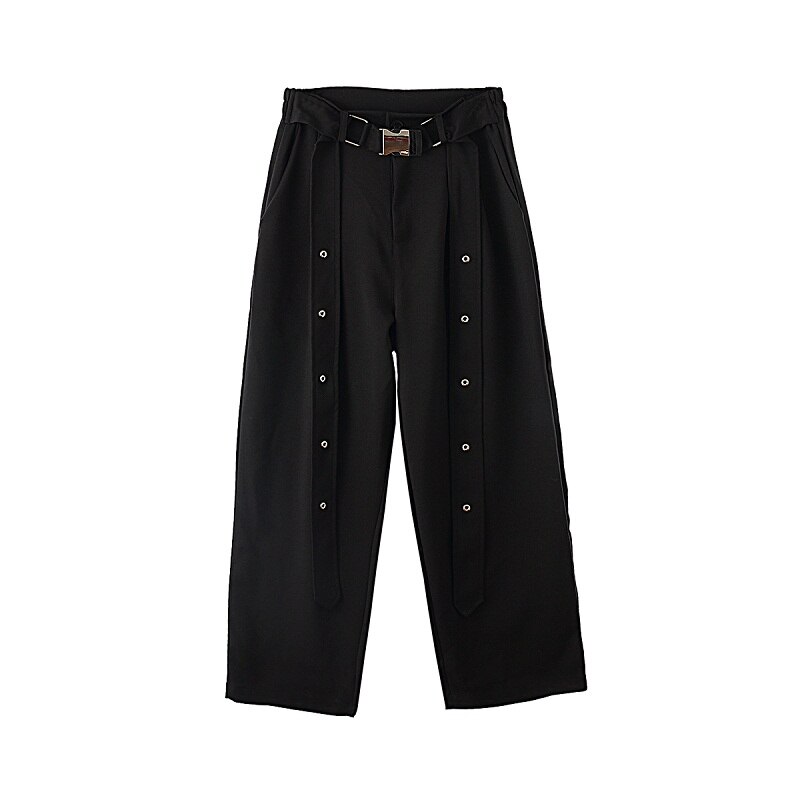 Mænd streetwear løse punk gothic bukser scene show bukser mænd bånd bælte afslappet bukser med lige brede ben: M