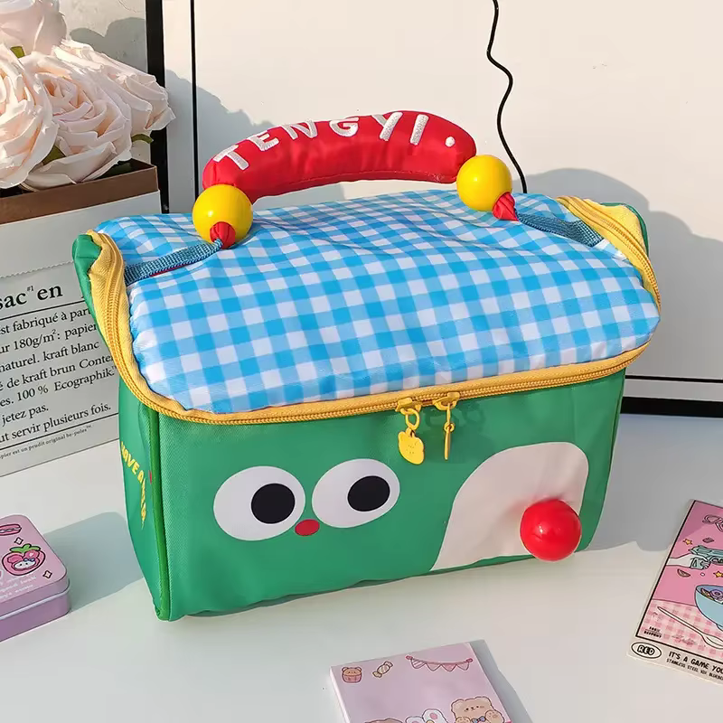 Cute Cottage Makeup Bag Large Capacity Multifunctional Fresh-Keeping Insulated Lunch Box Bag Handbag Beauty Bag: SKY BLUE