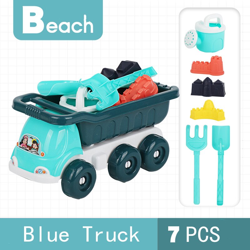 Zomer 7Pcs Strand Gereedschap Set Zand Spelen Speelgoed Voor Kids Fun Water Beach Seaside Gereedschap Kind Zandloper Schop Tool: bule truck