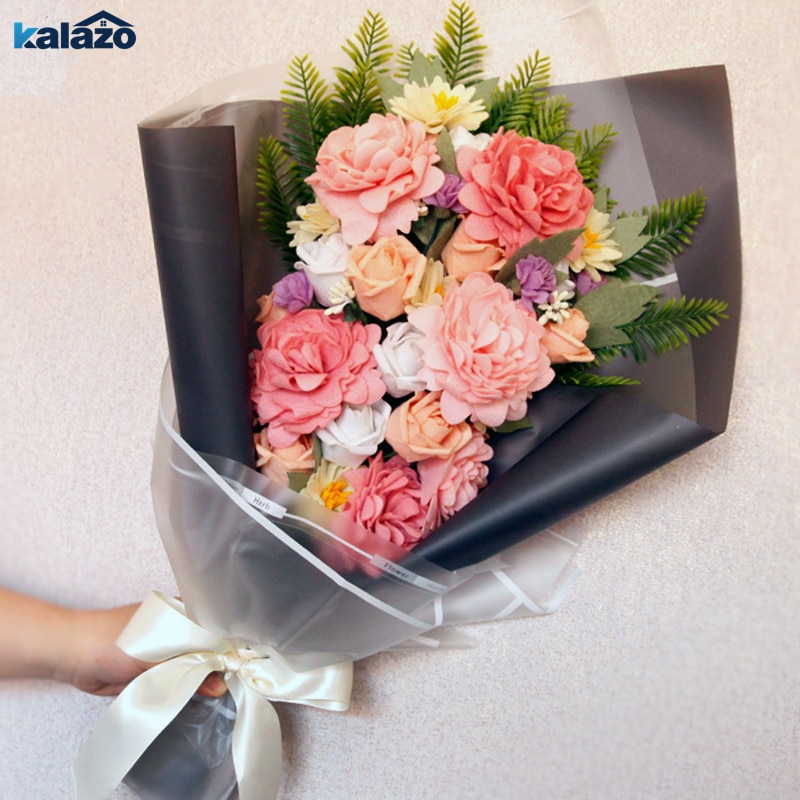 1pc ramo de flores artificial Kit de fieltro tela no tejida material de embalaje DIY artesanía costura de cumpleaños decoración para el hogar