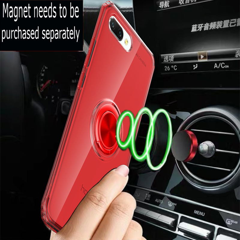 Voor Huawei Honor 10 Luxe Magneet Metalen Ring Standhouder Cases Voor Huawei Honor 10 Clear Silicone Cover Funde Coque