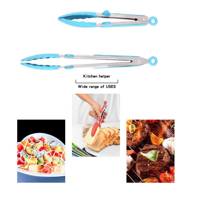 Pinzas de cocina de acero inoxidable de silicona de 9/12 pulgadas pinzas de cocina antideslizantes pinza de Cocina Barbacoa herramientas de ensalada accesorio Cocina