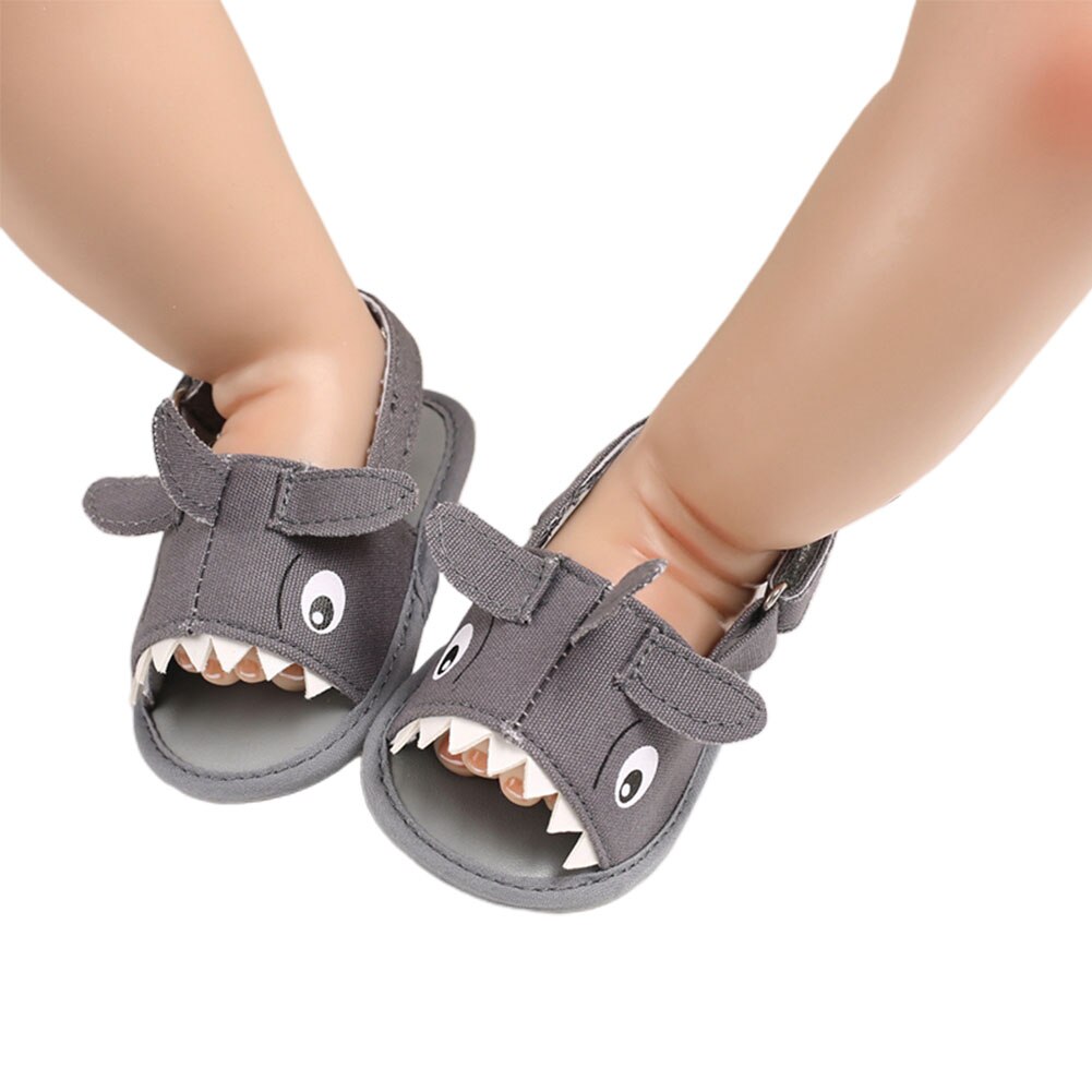 Summer Baby Boys Canvas Sandals Kids Flat Beach Shoes Sports Soft Non-slip Casual Toddler Shark Printed Sandals 0-18M