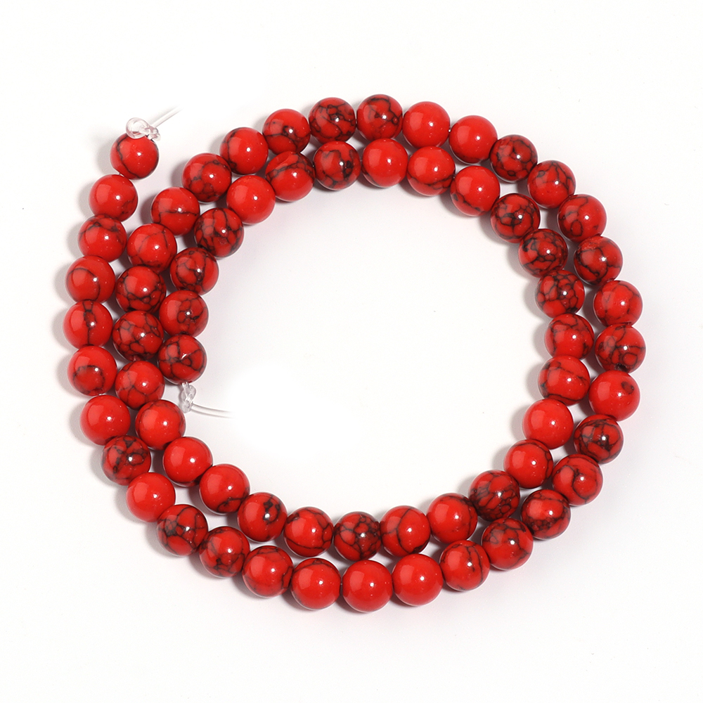 Perles Rondes en Pierre Turquoise Naturelle Rouge, Couleur Noire, 4, 6, 8, 10, 12mm, pour Bricolage, Bracelet, Collier, Bijoux: Rouge
