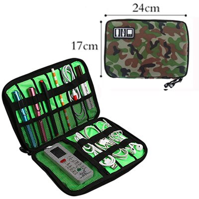 Bolsa de Cable Digital para hombre, accesorio de viaje portátil, cargador de Cable de alimentación, organizador de auriculares, accesorios electrónicos para maleta: B  Green camouflage