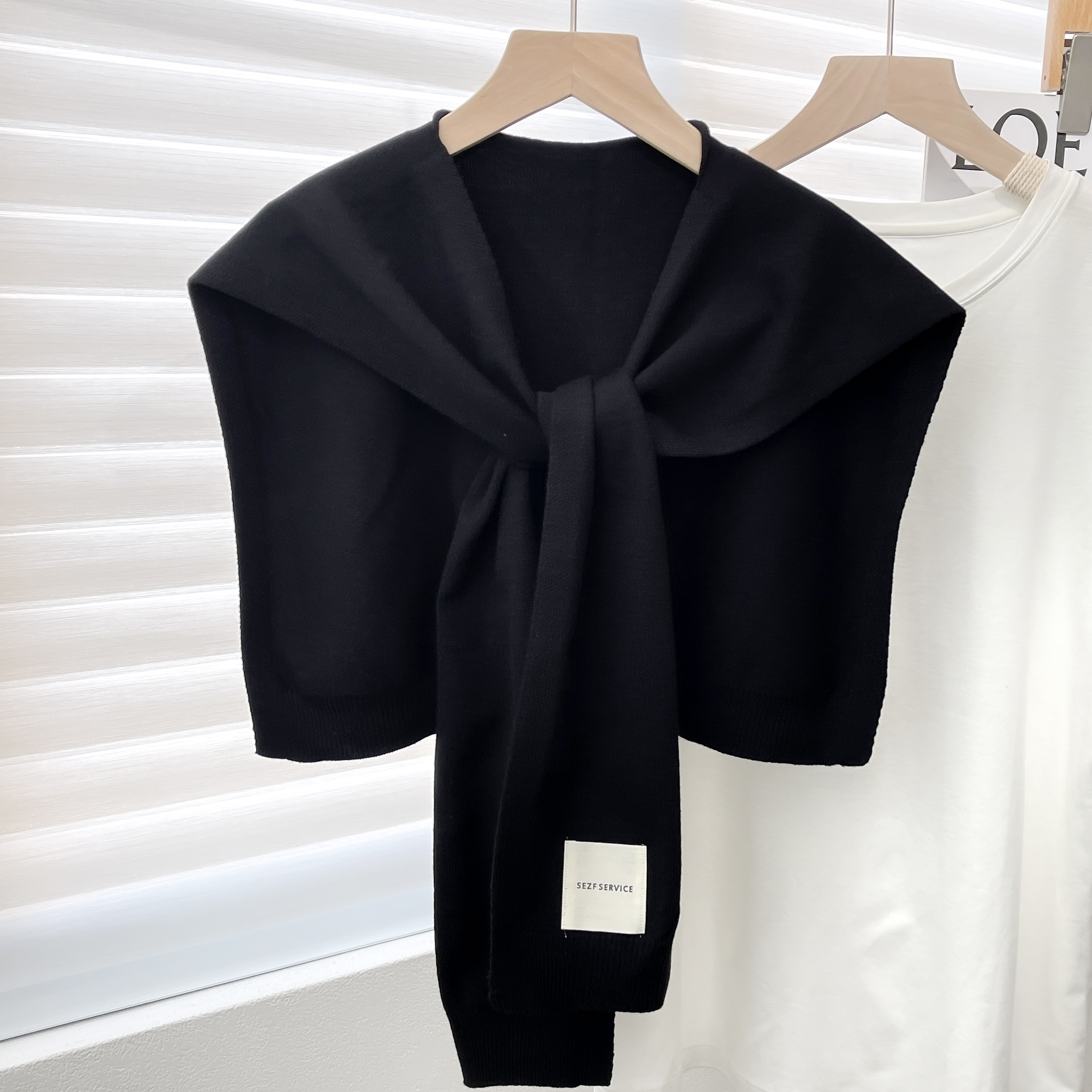 Bufanda chal de punto de Color liso para mujer, capas de otoño e invierno con camisas, ropa de invierno a la , bufandas decorativas para mujer: Negro