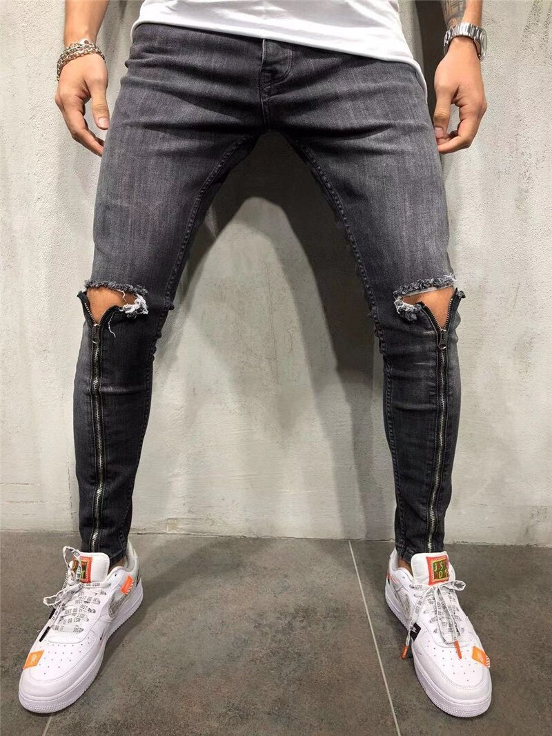 Slim Fit Rits Ripped Smalle Pijpen Broek Mode Broek Skinny Jeans Mannen Jeans: 1961 gray / Xxl