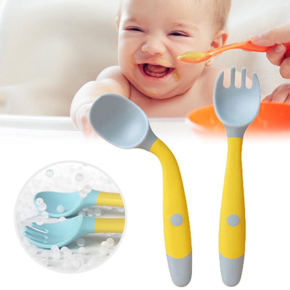 Set di forchette per cucchiaio per utensili per bambini cucchiaio per allenamento per bambini cucchiaio in Silicone morbido pieghevole set di stoviglie per allenamento per bambini: YELLOW