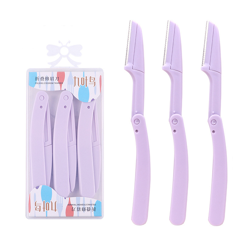 Karsyngirl 3pcs Vouw Wenkbrauw Trimmer Schaar Haar Remover Wenkbrauw Kam Scheermes Wenkbrauw Clip Makeup Tools Gezicht Scheermes voor Vrouwen: Geborsteld Slate