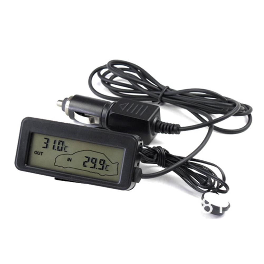 Termómetro Digital CC de 12V para coche, Mini Monitor de temperatura exterior Interior de coche, retroiluminado azul con Sensor de Cable de 1,5 M, color negro