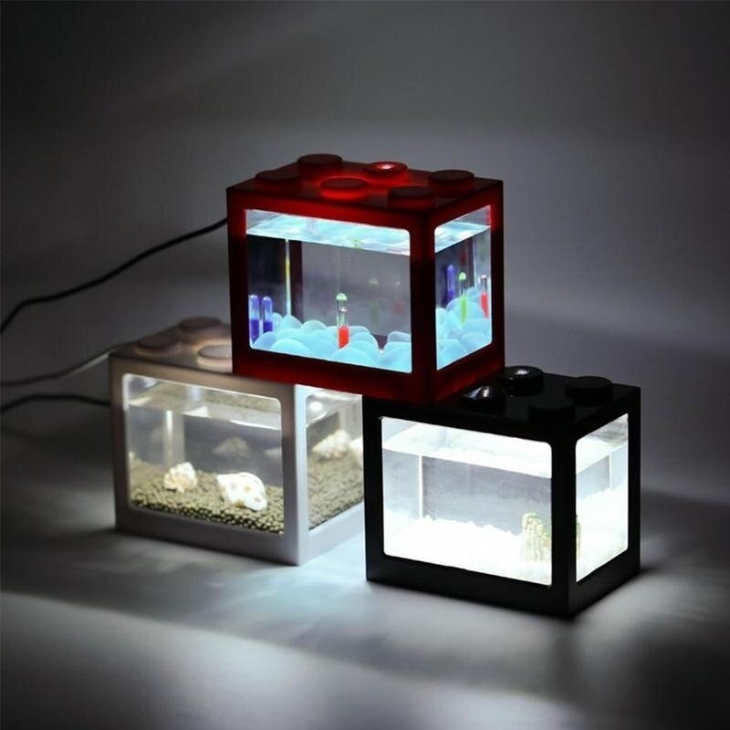 LED Aquarium Mini Goldfish Betta Fish Tank Ecological Cylinder Reptile Row Cylinder Fish Office Desktop Home Decoration