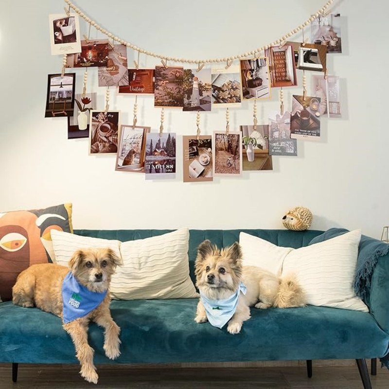 22 Clips para colgar fotos, guirnalda de cuentas de madera bohemia, colgante de pared para dormitorio, sala de estar, dormitorio, decoración de , para adolescentes y niñas