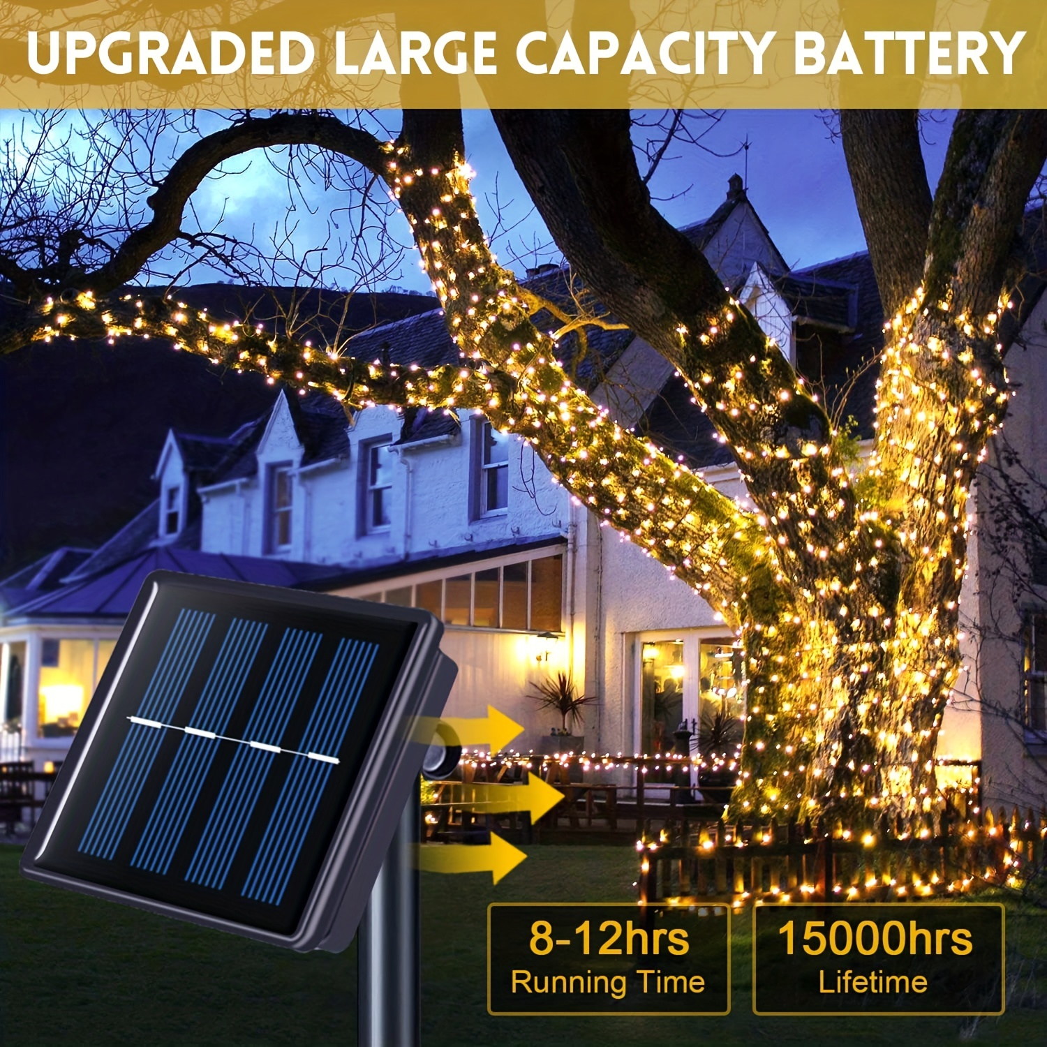 Guirlande solaire LED 7m 50 lumières 8 modèles, guirlande féerique étanche, décorations pour fête de noël et Halloween