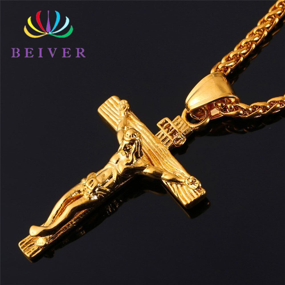 Religieuze Jesus Cross Heren Ketting Goud En Zilver Kleur Hanger Met Ketting Ketting Heren Mode Persoonlijkheid Ketting