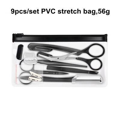 Tijeras negras para recortar cejas, pinzas de acero inoxidable, peine para raspar cejas, maquinilla de afeitar, Clip para cejas, juegos de herramientas de maquillaje: 9pcs as shown