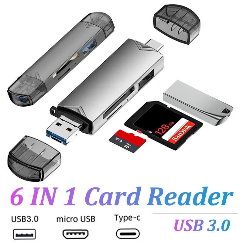 6 in 1 USB 3.0 Card Reader SD TF Card USB Flash Drive OTG Adapter for PC Type C Micro USB For Mobile Phone USB Type C Converter