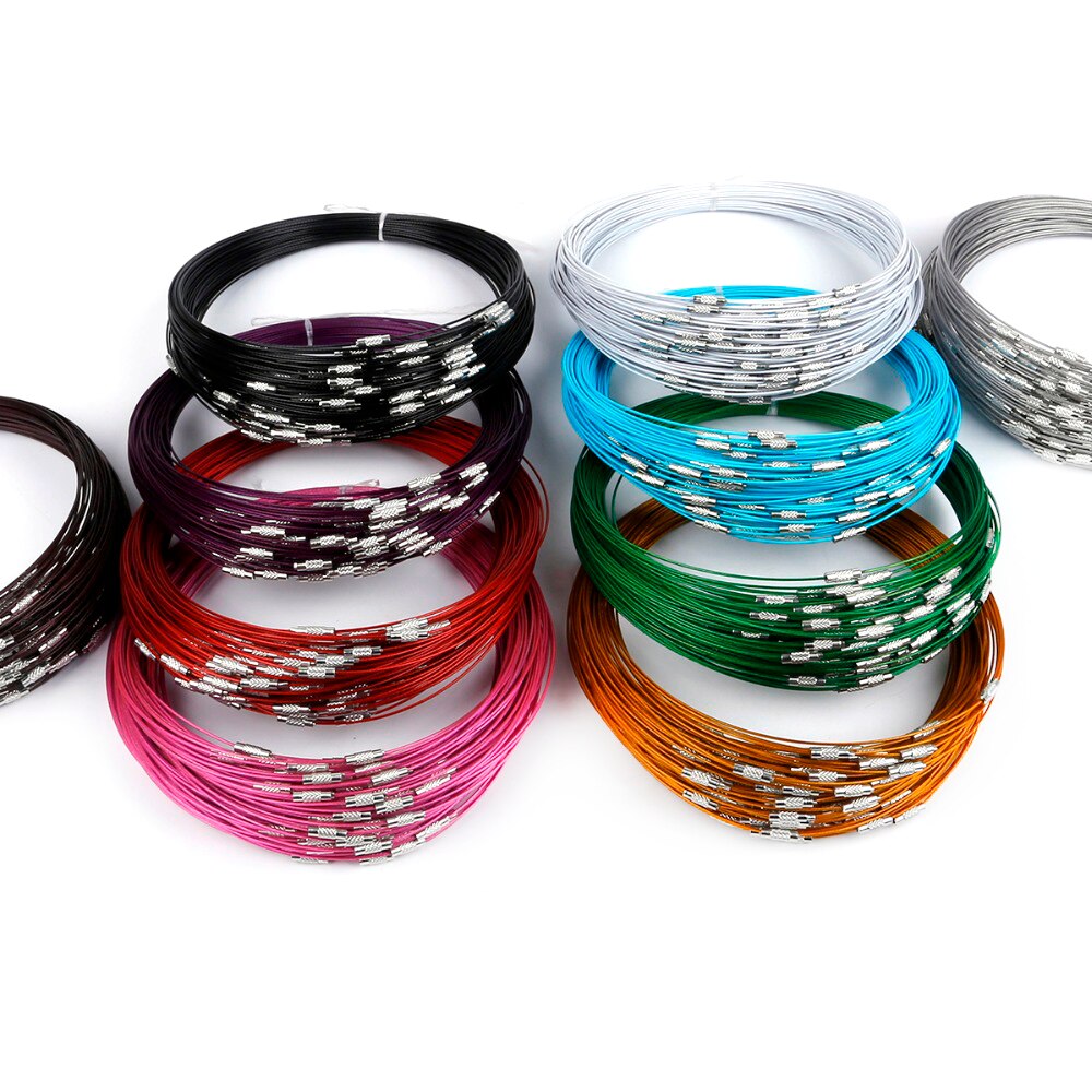10 Stks/partij 46Cm Multicolor Gemengde Zilver Kleur Rvs Schroef Choker Ketting Draad Snoer Voor Diy Kettingen Craft Sieraden