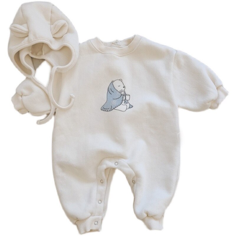 herbst Neue Baby-Karosserie Niedlichen Bären Druck Gesamt Für Kleinkind Mädchen Kleidung Kleinkind Langarm Onesie + Hütte