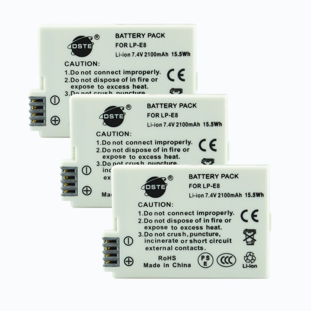 2/3 dste 2100 mah 7.4v lp -e8 digitaalikameran akku 1* laturi canon 550d 600d 650d 700d x4 x5 x6i x7i rebel  t2i t3i t4i t5i: 3 akkua vain