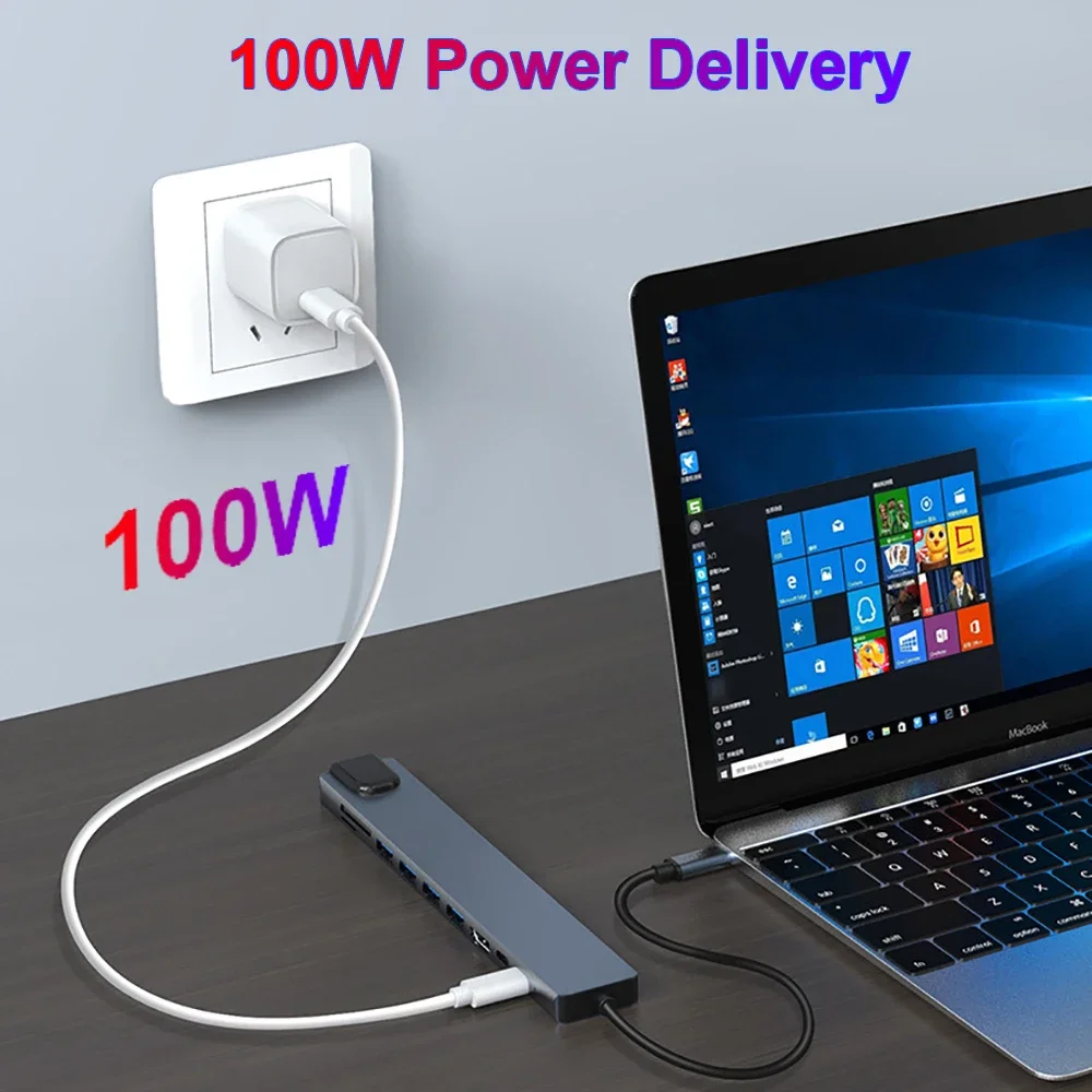 10-in-1 USB C Docking Station USB C HUB Type C to 4K HDMI Adapter USB C Splitter PD/RJ45/USB 3.0 5Gbps/SD/TF For Laptop Macbook