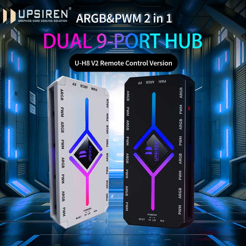 Upsiren u -h8 5v 3- pins argb og 4- pins pwm-hub for datakabinettvifte, synkron bunnmagnetisk med fjernkontroll