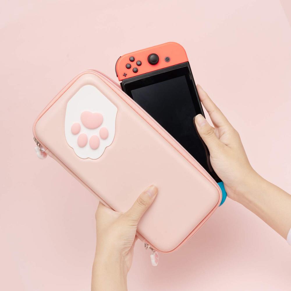 Pink Cute Cat Paw Case for Nintend Switch - Portable Hardshell Slim Travel Carrying Case fit Switch Console & Game Accessories