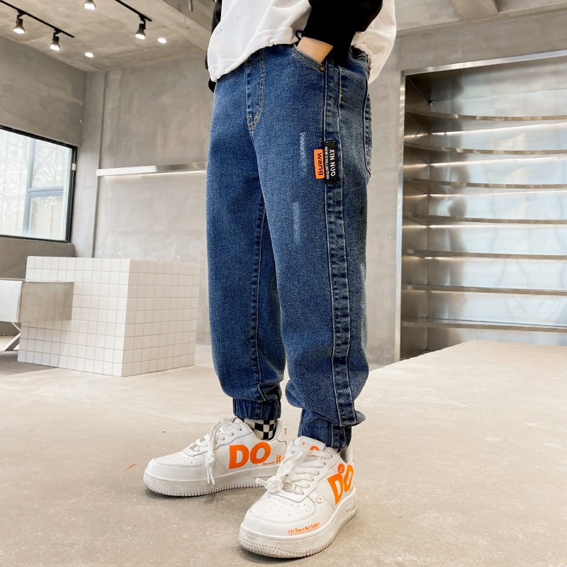 Pantalones vaqueros largos de estilo coreano para niño, ropa deportiva informal de , para primavera y otoño, de 4 a 14 años: Azul / 14