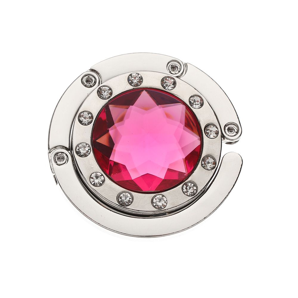 1 pc bärbara metall hopfällbar väska handväska krok handväska hängare diamant hopfällbar bord krok bord hängare skrivbord krokar: Rosröd