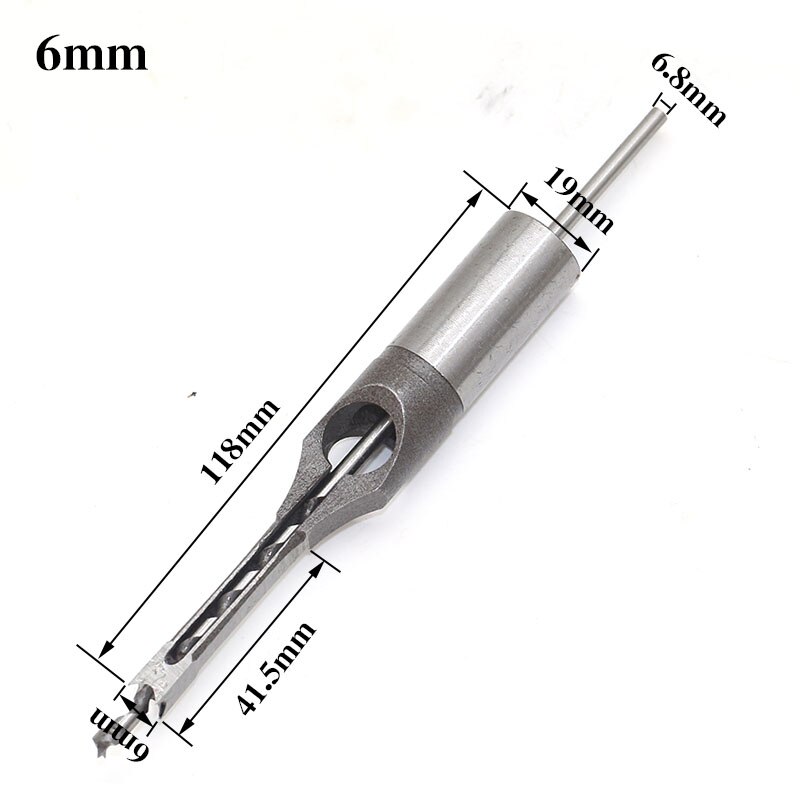 1pc HSS Square Hole Saw Mortise Chisel Wood Drill Bit with Twist Drill: 6mm