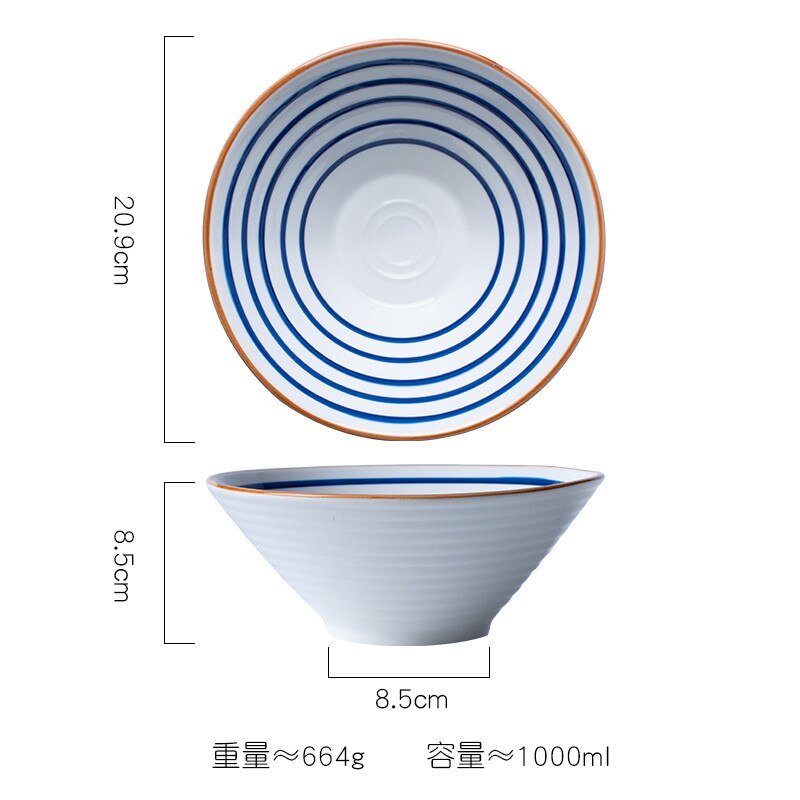 Japansk suppe skål oksekød nudler skål fortykket keramik 8 tommer husstand personlighed stor retro nudler skål: C