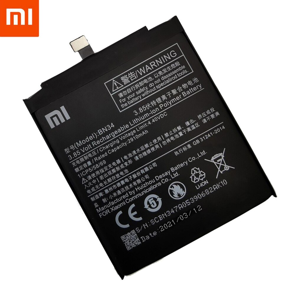 Batería de polímero de litio de repuesto para Xiaomi Redmi 5A, BM35, BM36, BM37, BM38, BN34, 5,0 &quot;, Mi 4C, 5C, 4S Plus, Mi4C, Mi5S, Mi5C