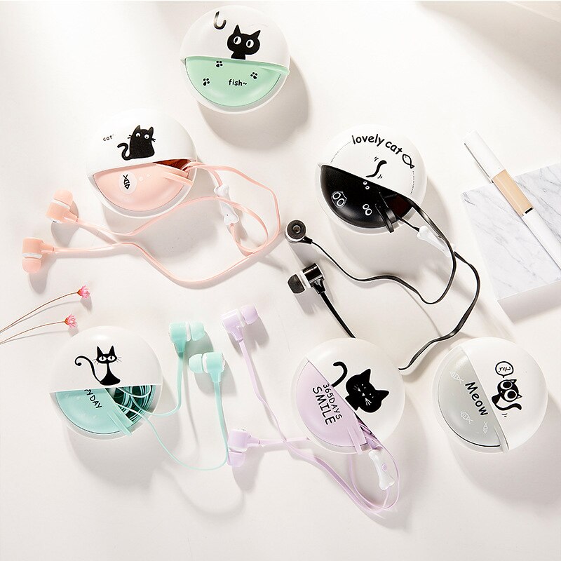 Kawaii mignon chat dessin animé écouteur 3.5mm dans l'oreille stéréo écouteurs avec micro avec casque étui pour Iphone Xiaomi Huawei Samsung TXTB1