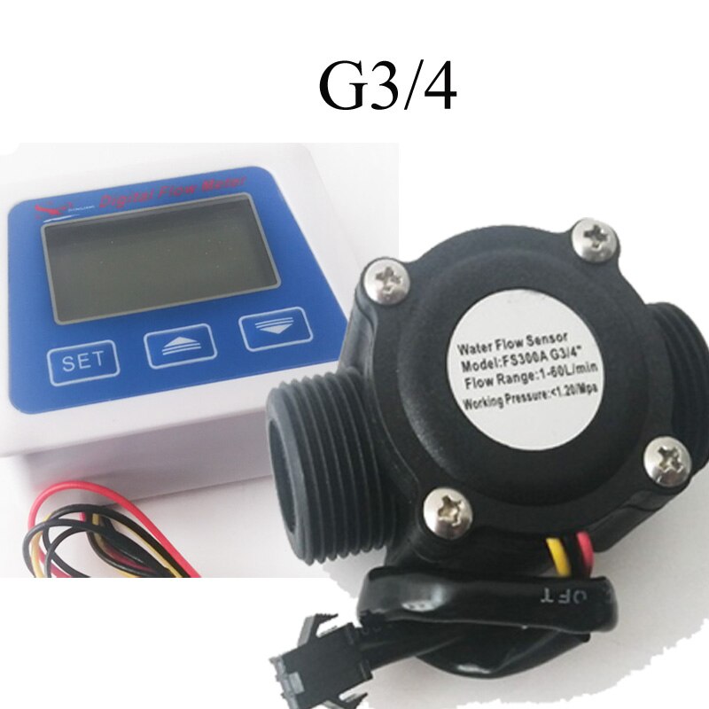G1/2 elektronisk vandmåler hall flowmeter digital lcd display  g3/4 flow meter 1 inch flow sensor digital flowmeter: Sort