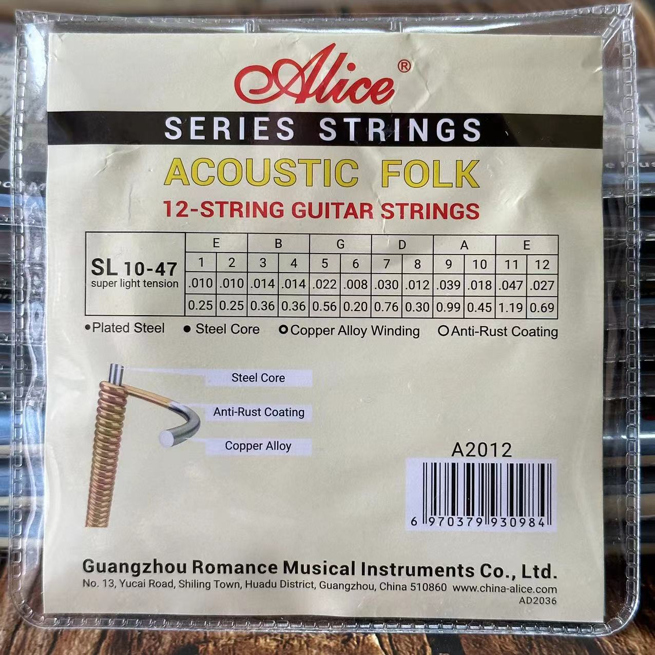 Akustisk folkemusik 12-- strenget guitarstrenge belagt stål stålkerne kobberlegering vikling antirustbelægning superlet 010-047