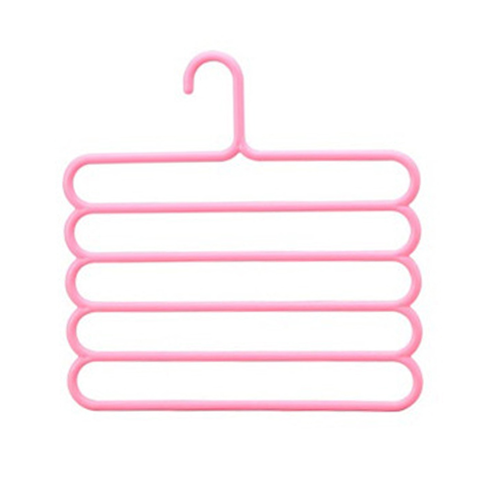 1 pcs Multi-purpose Clothes Hanger Practical 5 Layers Pants Hanger Scarf Tie Rack Space Saving Clothes Hanger home Organizer: Pink