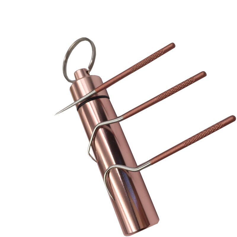 Juego de hilo Dental de Metal de acero inoxidable para limpieza Oral, artefacto portátil colgante, tubo de palillo de dientes, hilo Dental más fuerte, 1 Juego: Naranja