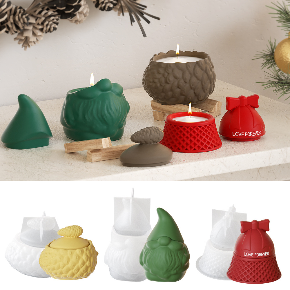 Stampo in silicone per bottiglia di immagazzinaggio di natale con coperchio scatola portacandele campana stampo in resina stampi in gesso fatti a mano fai da te decorazioni natalizie