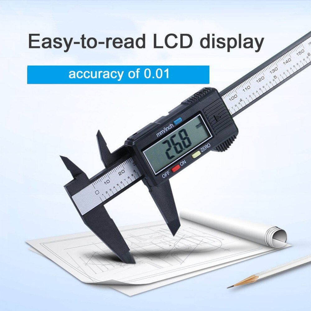 Caliper Ruler Carbon Fiber Composites LCD Digital Caliper 0-150mm Gauge Micrometer Measuring Toolwith Inch to MM Conversion