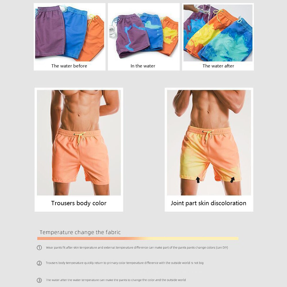 Men Magic Color Changing Swim Trunks Water Discoloration Surf Beach Board Rhombus Plaid Shorts Quick Dry Sport Pants