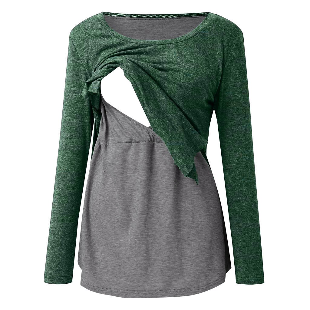 Maternity Clothes Long Sleeve Nursing Top Breastfeeding Clothes Patchwork Pregnancy Shirt Pregnant Clothes zwangerschaps kleding