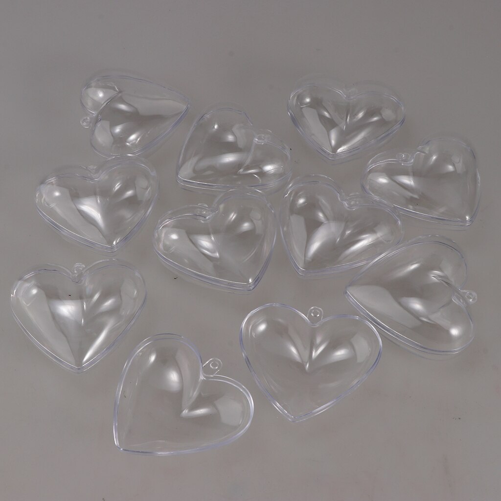 10 Pack Clear Plastic Fillable Hearts Shape Ball Craft Ornament, DIY Bath Bombs Molds Hanging Heart Ball Box
