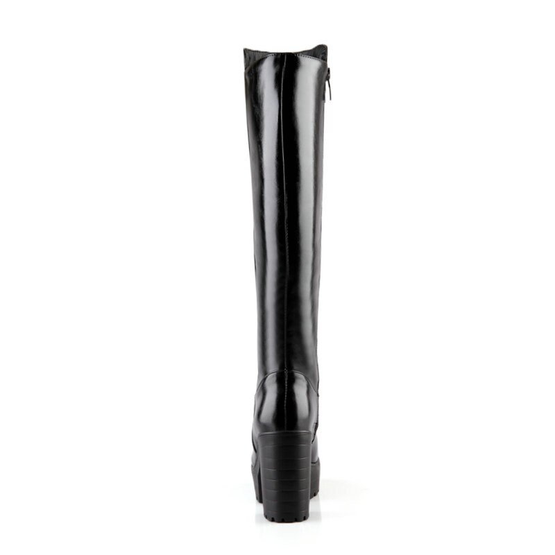 Frauen Schuhe Winter Plüsch Platz hoch Hacke Kniehohe Stiefel Plattform Reißverschluss Stiefel Runde Kappe Stiefel Schnee Weiß Schwarz