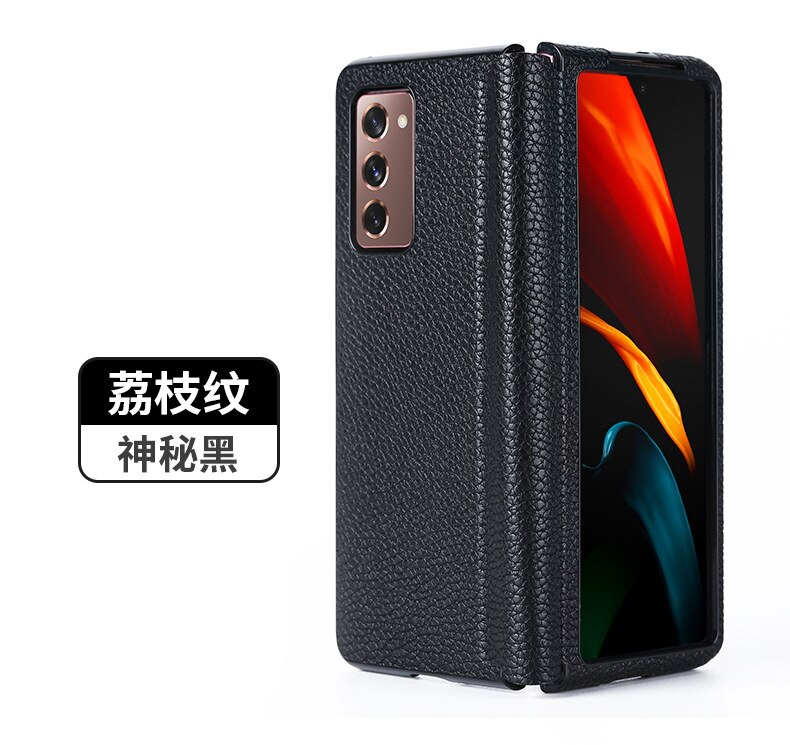 Luxuriöse handyhülle für samsung Galaxis z falten 2 w21 : ultradünne leder-klapphülle mit rundumschutz 2: Für Galaxis z falten 2 / Schwarz 3