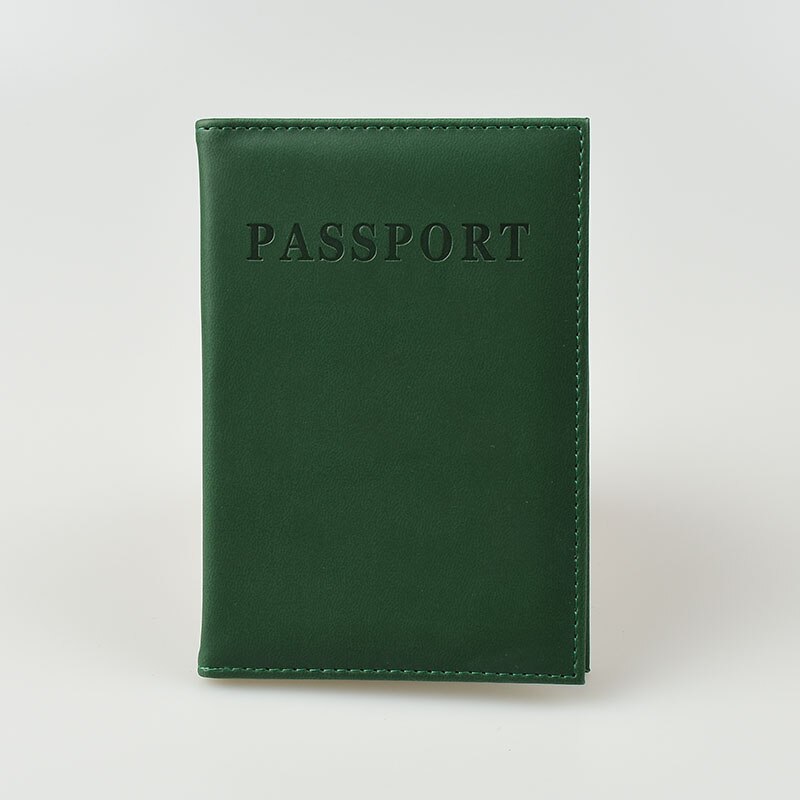 DIKEDAKU Simple Women Passport Cover Pink Travel Pu Leather Passport Holder Wallets Solid Girls Protect Passport Pocket: Deep-green